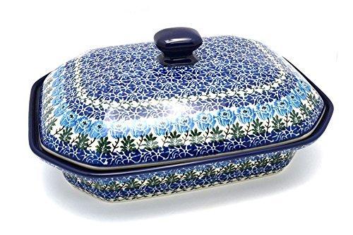 Polish Pottery Baker - Rectangular Covered - Large - Antique Rose