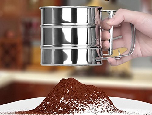 Newest Stainless Steel Mesh Flour Sifter Mechanical Baking Icing Sugar Shaker Sieve Tool Cup Shape