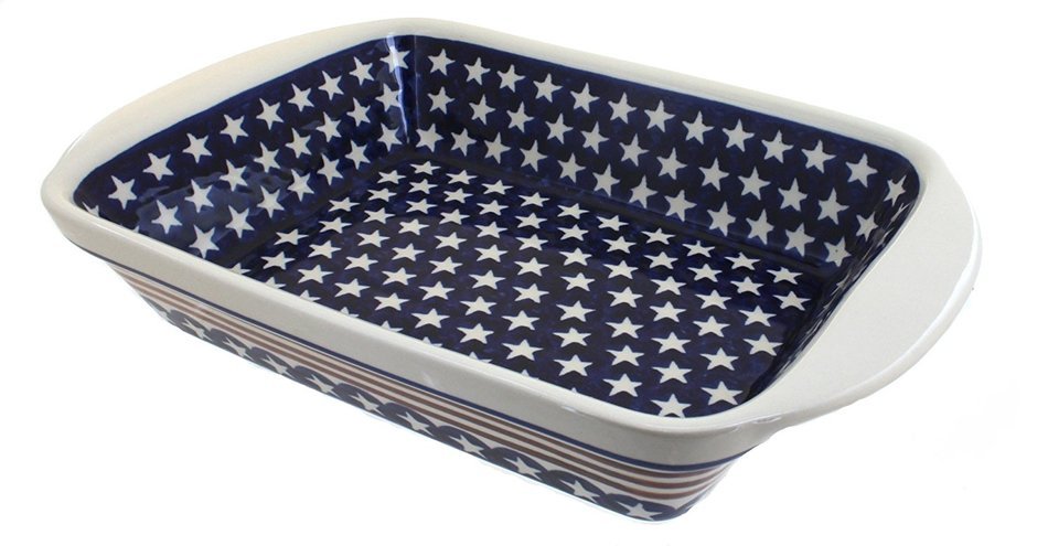 Polish Pottery Stars & Stripes Large Rectangular Baker