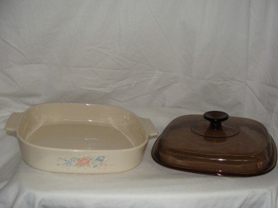 Vintage Corning Ware Shallow Casserole Dish 2 Quart Rare Beige Color - Symphony Design - A-10-B N2
