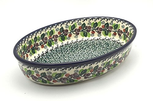 Polish Pottery Baker - Oval - Medium - Burgundy Berry Green