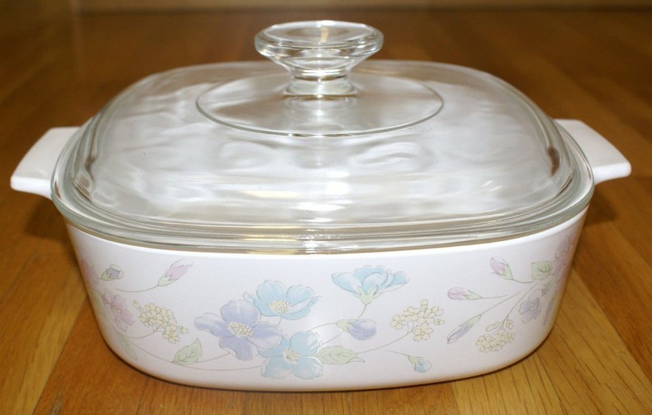 Vtg Corning Ware "Pastel Bouquet" (2 qt) Casserole Baking Dish with Lid (A-2-B)