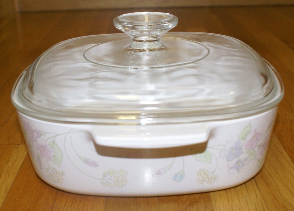 Vtg Corning Ware "Pastel Bouquet" (2 qt) Casserole Baking Dish with Lid (A-2-B) N2