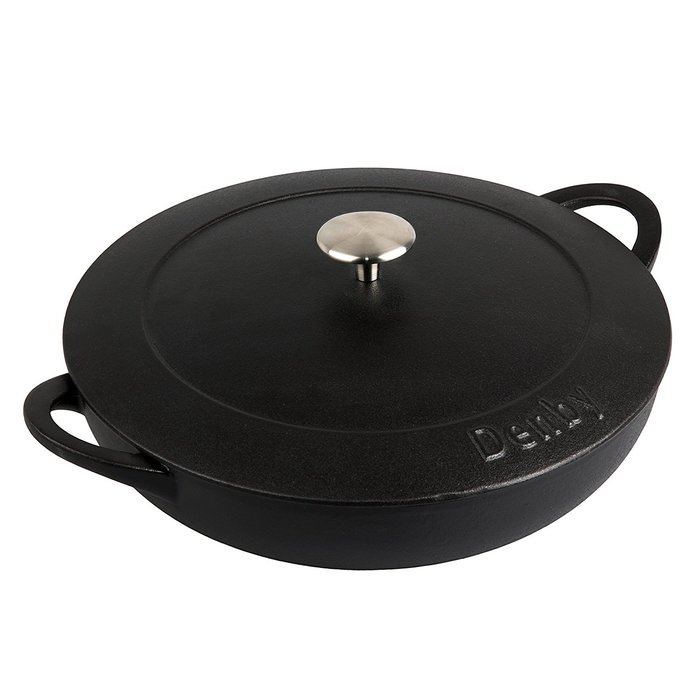 Denby Cast Iron Shallow Covered Casserole, 4-Liter, Black