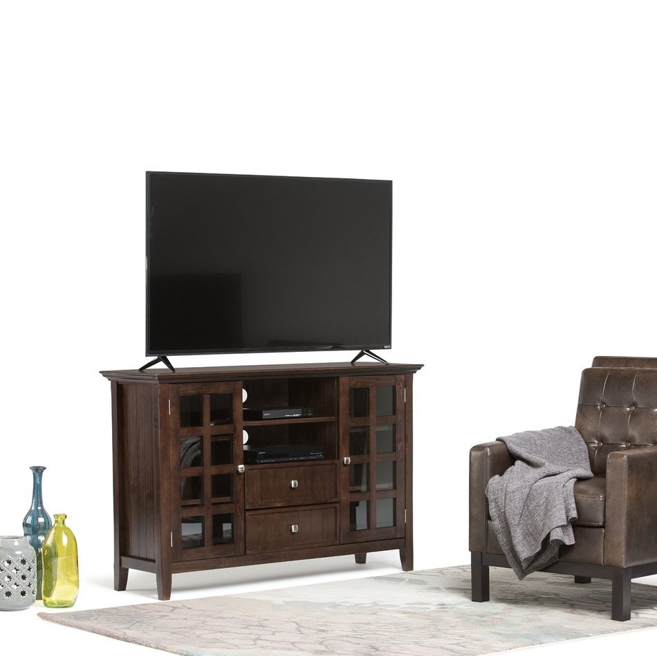 Simpli Home Acadian Tall TV Media Stand for TVs up to 60", Rich Tobacco Brown