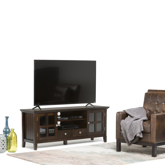 Simpli Home Acadian Tall TV Media Stand for TVs up to 60", Rich Tobacco Brown N15