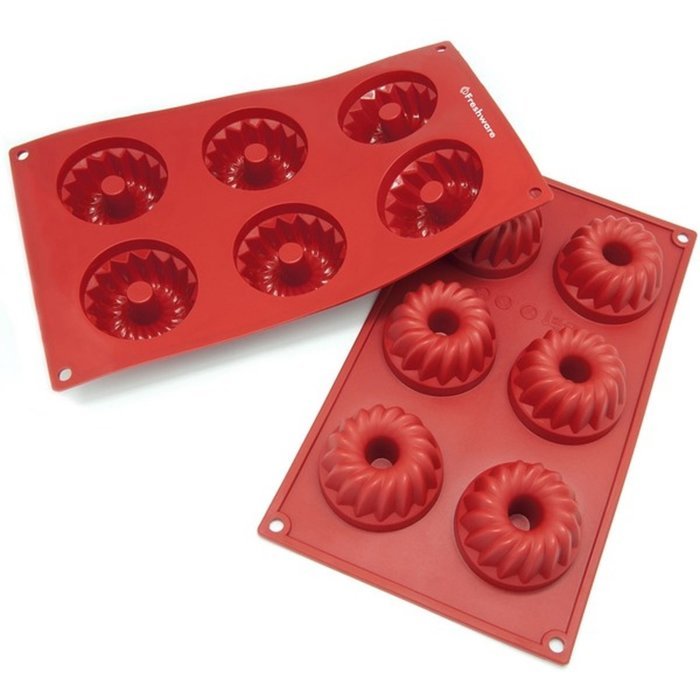 Freshware 6-cavity Coffee Cake Silicone Mold/ Baking Pans (Pack of 2) Red