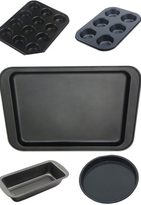 PerPor 5-Piece Bakeware Set,1 Round Cake Pan,1 Rectangle Cake Pan,1 Loaf Pan,1 Muffin Pan (12-cups),1 Muffin pan...