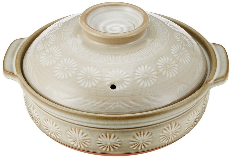 Japanese Donabe Pot for 4-5 People Mishima Flower, Mine Silver Banko
