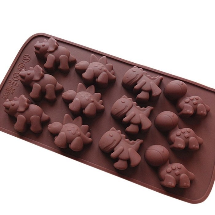 Seedan Silicone Gel Non-stick Chocolate Candy Baking Mold Ice Cube (12 Cavity, Dinosaur Shape, Chocolate)