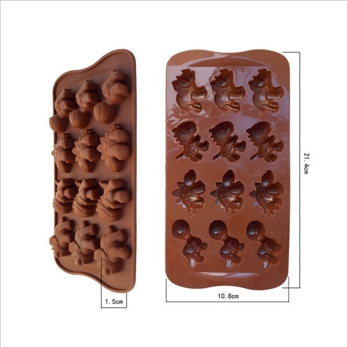 Seedan Silicone Gel Non-stick Chocolate Candy Baking Mold Ice Cube (12 Cavity, Dinosaur Shape, Chocolate) N3