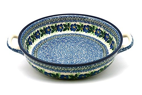 Polish Pottery Baker - Round with Handles - Large - Blue Pansy