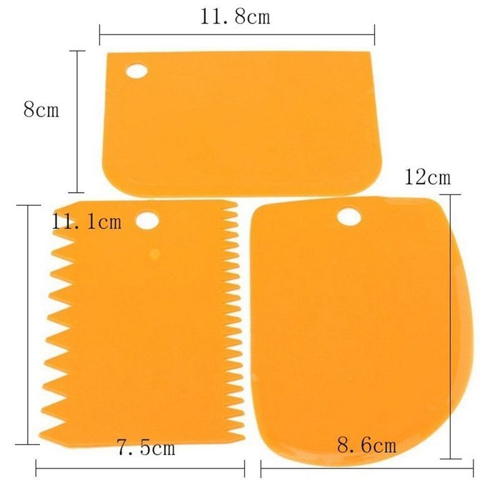 3 pcs/set Different Shapes Baking Spatulas Plastic Baking Spatulas Cream Scraper Reusable Cake Scraper Smoother... N3