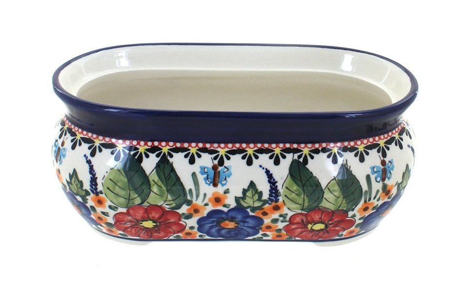 Polish Pottery Floral Butterfly Small Planter