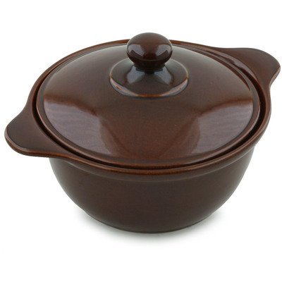 Polish Pottery Baker with Cover with Handles 11-inch Brown