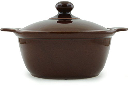 Polish Pottery Baker with Cover with Handles 11-inch Brown N3