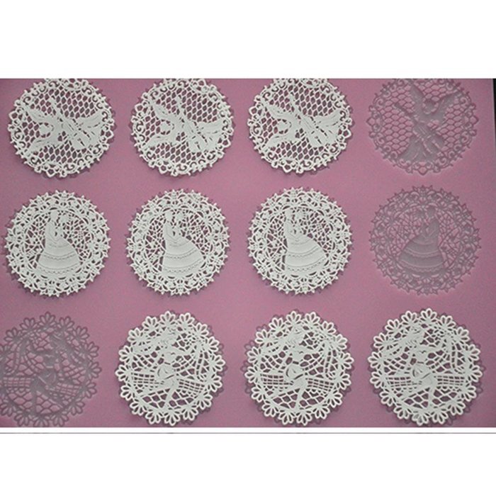 FOUR-C Baking Tools Embossing Silicone Pad Lace Cake Mat for Decoration Color Pink