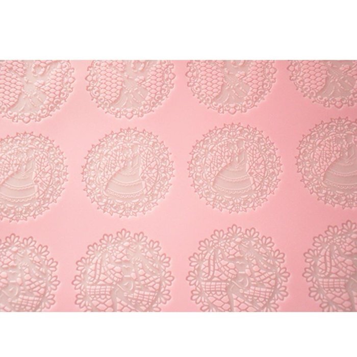 FOUR-C Baking Tools Embossing Silicone Pad Lace Cake Mat for Decoration Color Pink N3