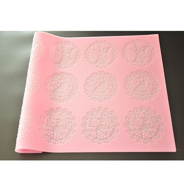 FOUR-C Baking Tools Embossing Silicone Pad Lace Cake Mat for Decoration Color Pink N4