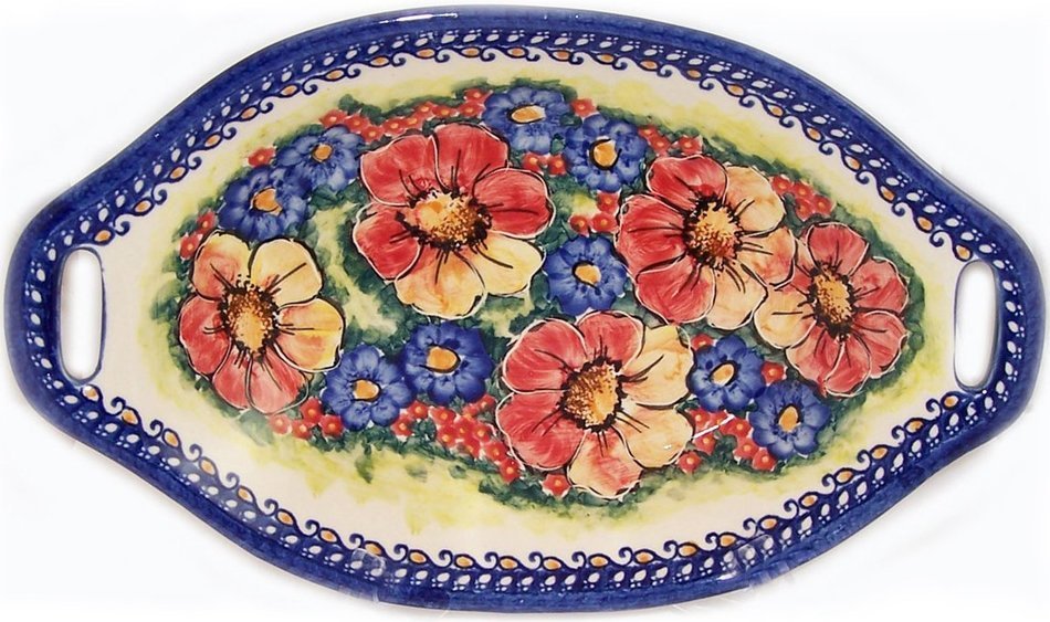Boleslawiec Stoneware - Polish Pottery Serving or Baking Dish with Handles - Eva's Collection "Flower Field"