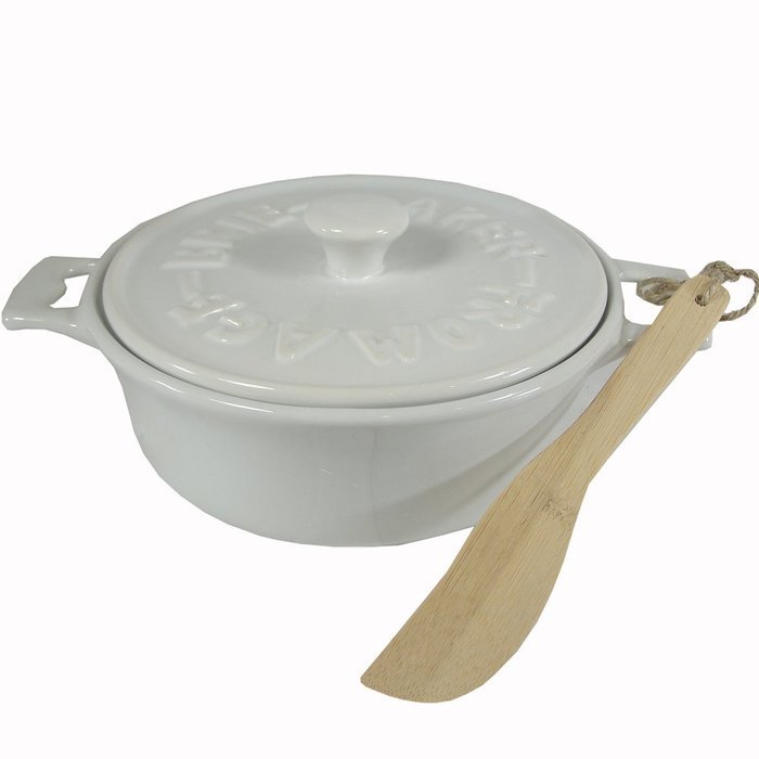 7 Inch Round Stoneware Brie Baker With Spreader, Off White