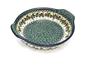 Polish Pottery Baker - Round with Grips - Large - Burgundy Berry Green