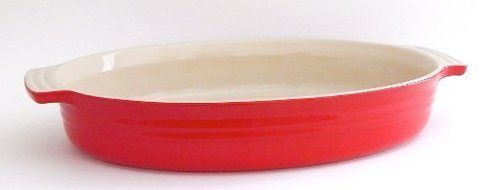 Le Creuset Poterie Stoneware Solid Chili Red Oval Baking Dish, 11 Inch