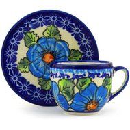 Ceramika Bona H6723F Polish Pottery Ceramic Espresso Cup with Saucer Hand Painted, 3-Ounce