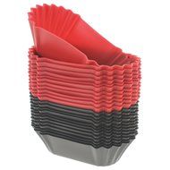 Freshware CB-321RB 24-Pack Silicone Jumbo Rectangle Round Reusable Cupcake and Muffin Baking Cup, Black and Red...