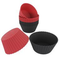 Freshware CB-321RB 24-Pack Silicone Jumbo Rectangle Round Reusable Cupcake and Muffin Baking Cup, Black and Red... N8