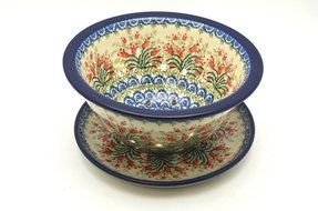 Polish Pottery Berry Bowl with Saucer - Crimson Bells