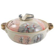 Cherry Blossom Stoneware Asian Hot Pot with Lid