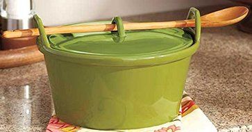 Bake, Take and Serve in the Same Pot with This 3 Piece Stoneware Potluck Bakeware. Green.