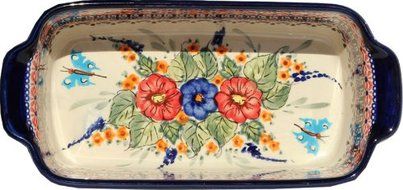 Polish Pottery Loaf Baker with Handles From Zaklady Ceramiczne Boleslawiec #1381-149 Art Unikat Signature Pattern... N2