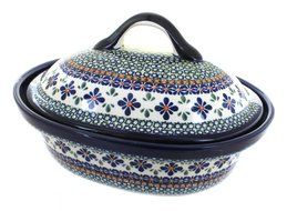 Polish Pottery Mosaic Flower Roaster with Lid