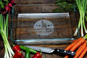 Personalized Engraved Casserole Dish with Fan Finger Number 1 Kickasserole Label | Game Day Cooking Gift N2