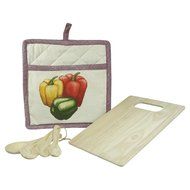 Colorful Peppers - Measuring Spoons, Potholder and Cutting Board Gift Set