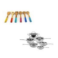 BergHOFF EarthChef Premium 16PC Copper Clad Ckwre Set W/Glass Lids ( Plus 6PC Bamboo Tool Set), Medium, Silver