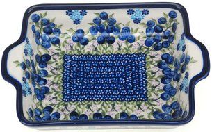 Ceramika Boleslawiecka Kalich Polish Hand Painted Baking Dish 6&quot; x 5&quot; x 1.5&quot; (Blueberries)