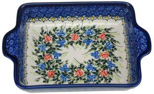 Ceramika Boleslawiecka Kalich Polish Hand Painted Baking Dish 6&quot; x 5&quot; x 1.5&quot; (Blueberries) N3