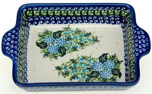 Ceramika Boleslawiecka Kalich Polish Hand Painted Baking Dish 6&quot; x 5&quot; x 1.5&quot; (Blueberries) N5