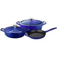 La Cuisine LC 2779MB 5 Piece Pro Enameled Cast Iron Oval Casserole Cookware Set, High Gloss Sapphire