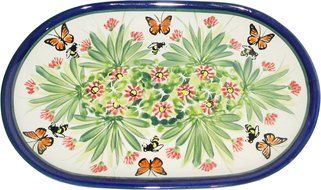 Boleslawiec Stoneware - Polish Pottery 9 1/4&quot; Oval Serving Platter - Eva&#039;s Collection &quot;Spring&quot;