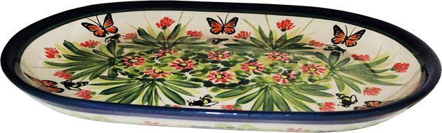 Boleslawiec Stoneware - Polish Pottery 9 1/4&quot; Oval Serving Platter - Eva&#039;s Collection &quot;Spring&quot; N2