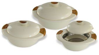 InDit Eleganza Thermal Food Server Hot-Pot Casserole, 3-Piece Set, Hot/Cold for upto 6-Hours