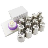 SIM&amp;NAT Russian Piping Tips Nuzzle - 12 PCS Cake Flower Decorative Tips, with Triple Coupler and 10 Disposable...