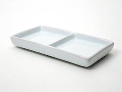 Kitchen Supply 8076 White Porcelain Divided Sauce Plate, 5.75 Inch by 3.5 Inch