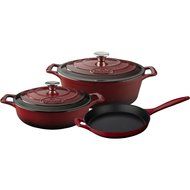 La Cuisine LC 2705MB 5 Piece Pro Enameled Cast Iron Oval Casserole Cookware Set, Ruby