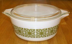 Vtg Pyrex Square Flower Verde Green (475-B) Casserole Baking Dish (2.5 Qt) &amp; LID