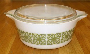 Vtg Pyrex Square Flower Verde Green (475-B) Casserole Baking Dish (2.5 Qt) &amp; LID N2